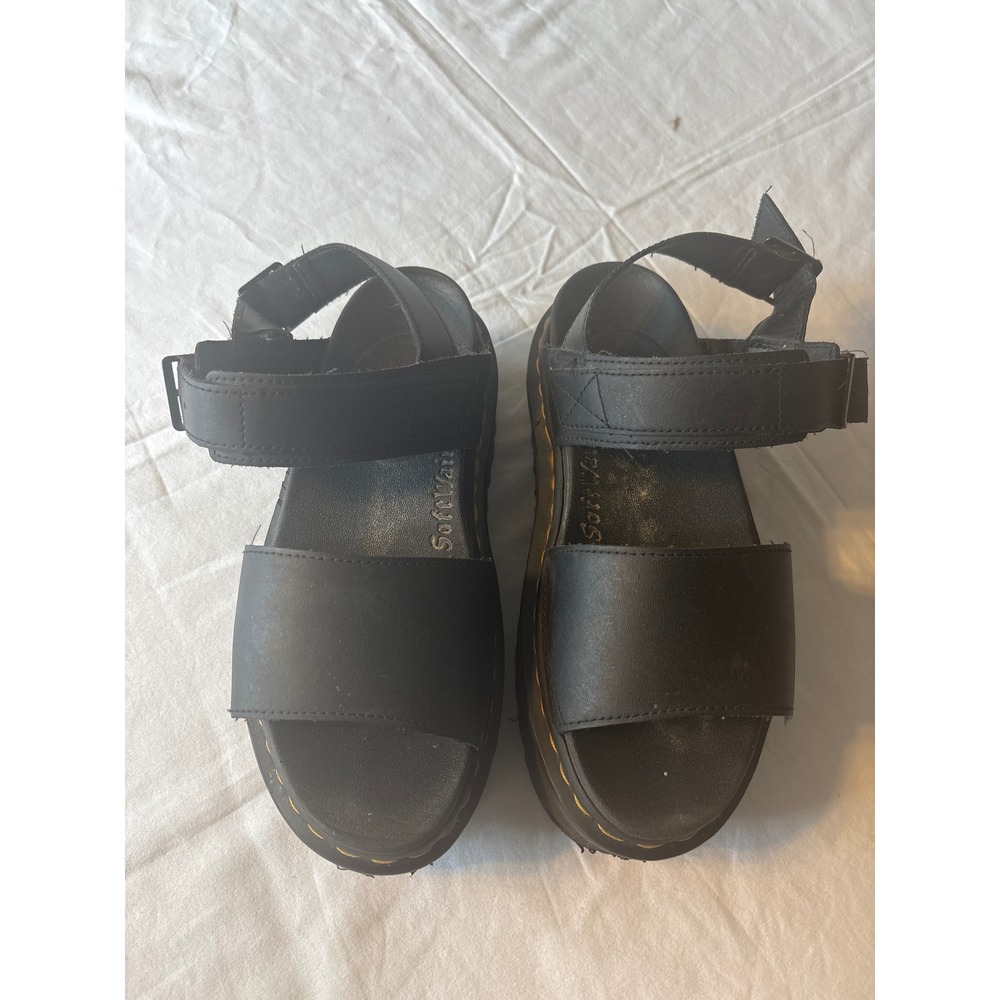Dr. Martens Voss Quad Sandals Women 8 Black Fair Platform Hydro Leather Strappy